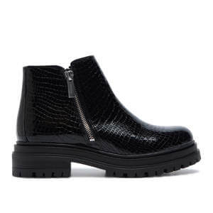 Carl Scarpa Arletta Black Croc Patent Leather Ankle Boots